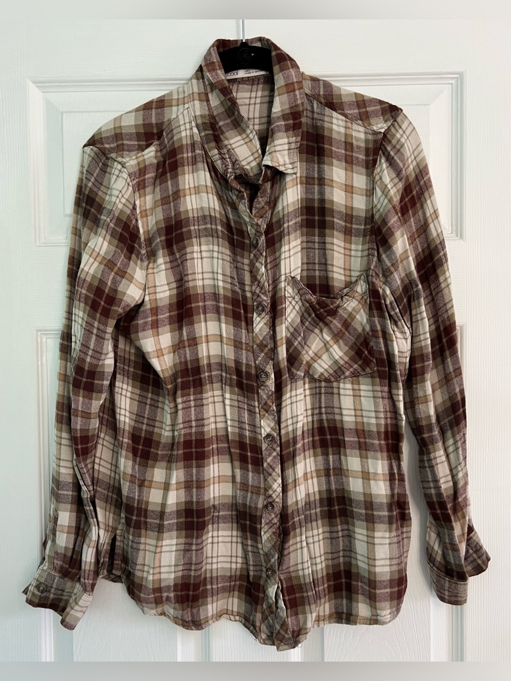 Plaid Button-Down Shirt in Brown and Cream